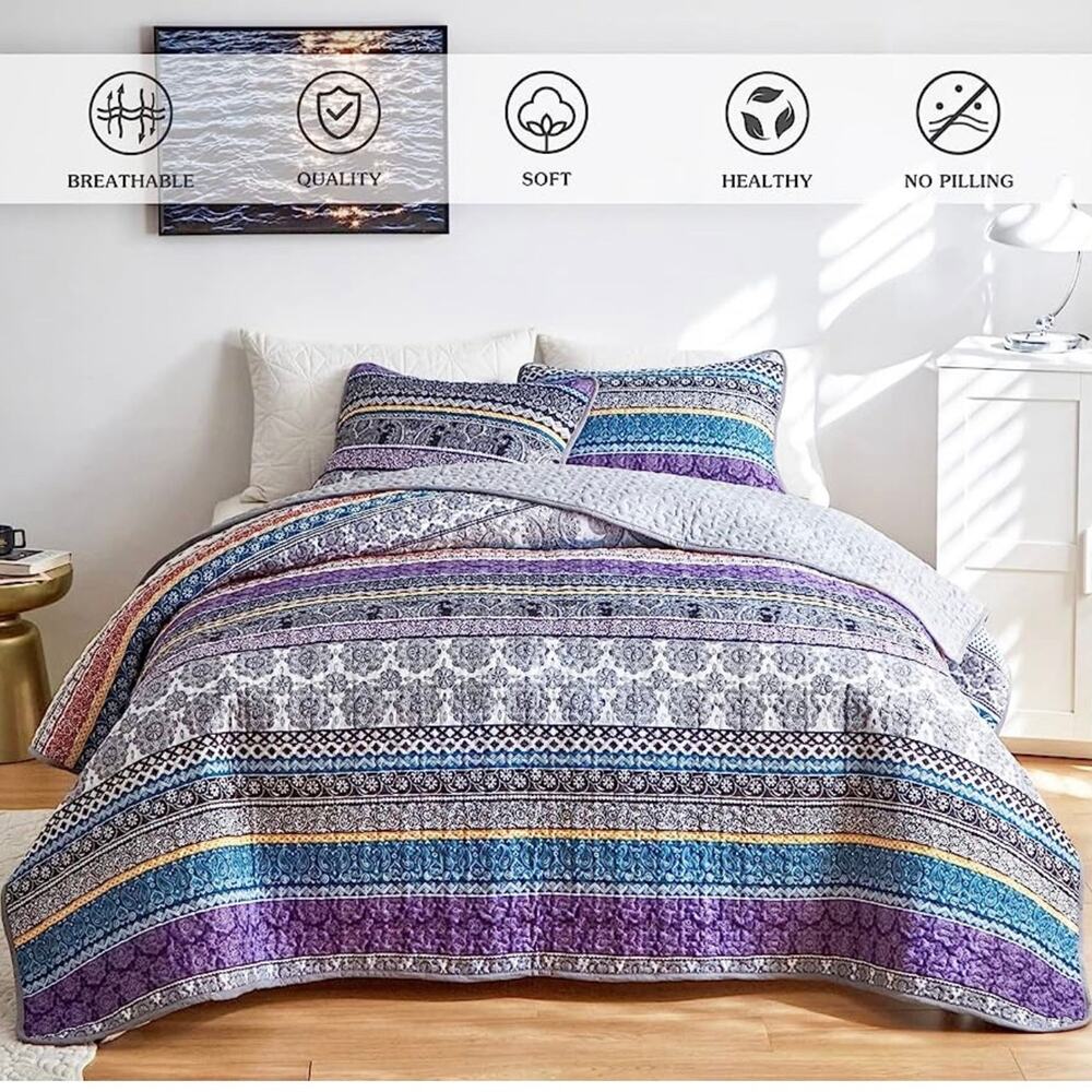 3 PCS Set Colorful Quilt Queen Size BOHO All Season